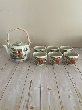 Vintage Japanese Teapot Set and Six Cups BRAND NEW | Crackle Gloss Finish